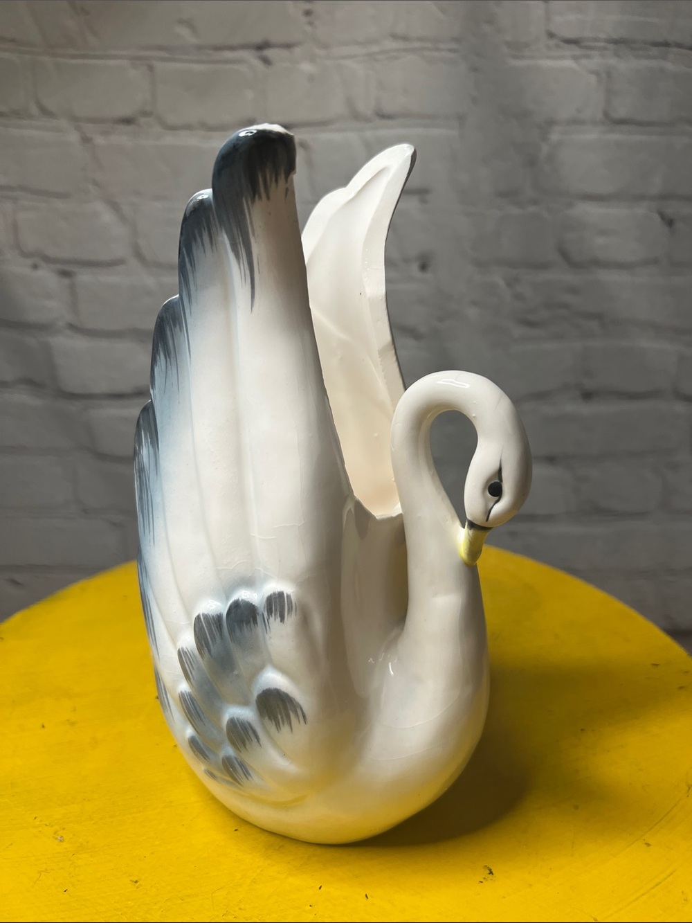 Vintage Ceramic Swan Planter Vase White Gray Large 9” Bird Cottage Grandmille